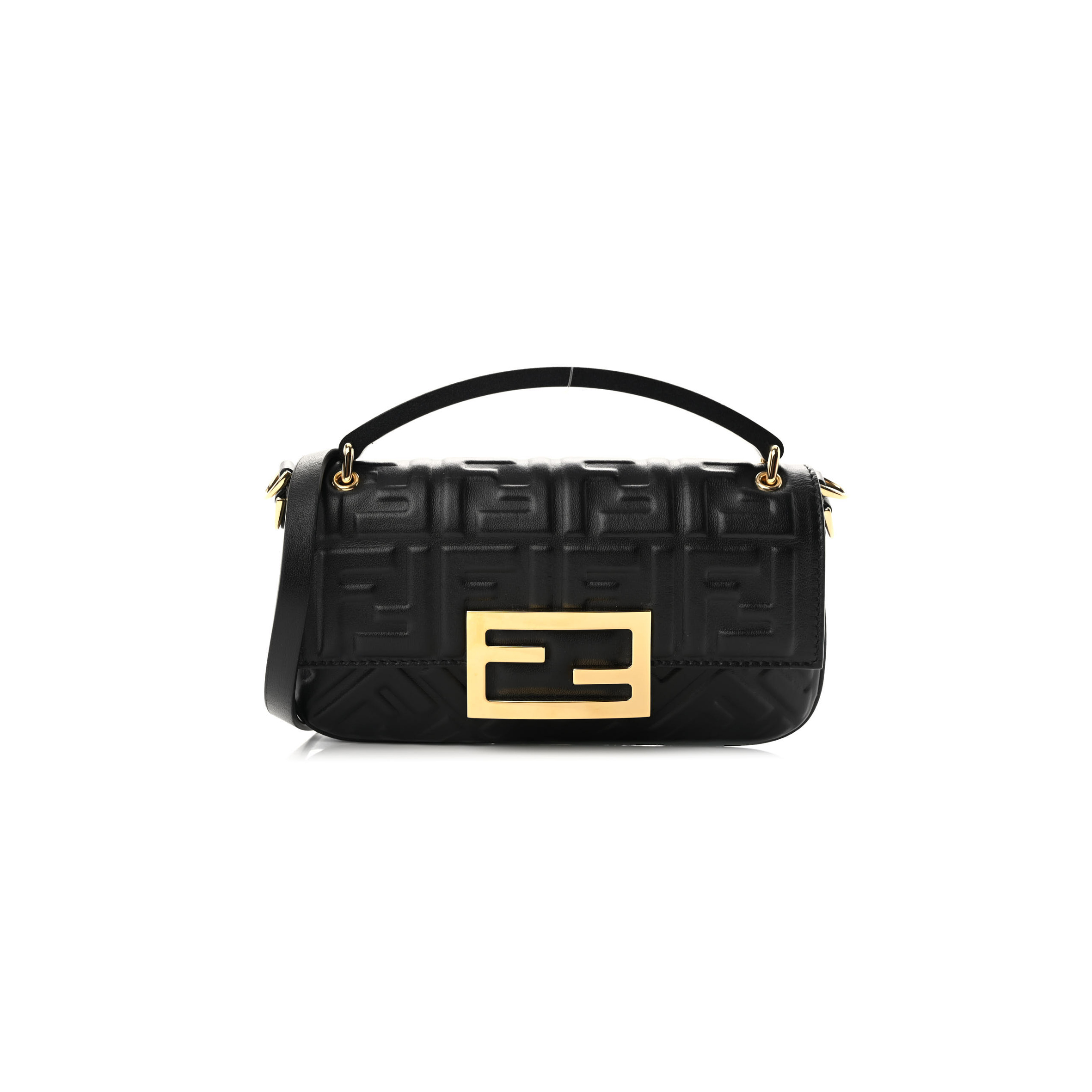 FENDI NAPPA FF 1974 EMBOSSED PHONE BAGUETTE BLACK (18.5*10*2.5cm) 